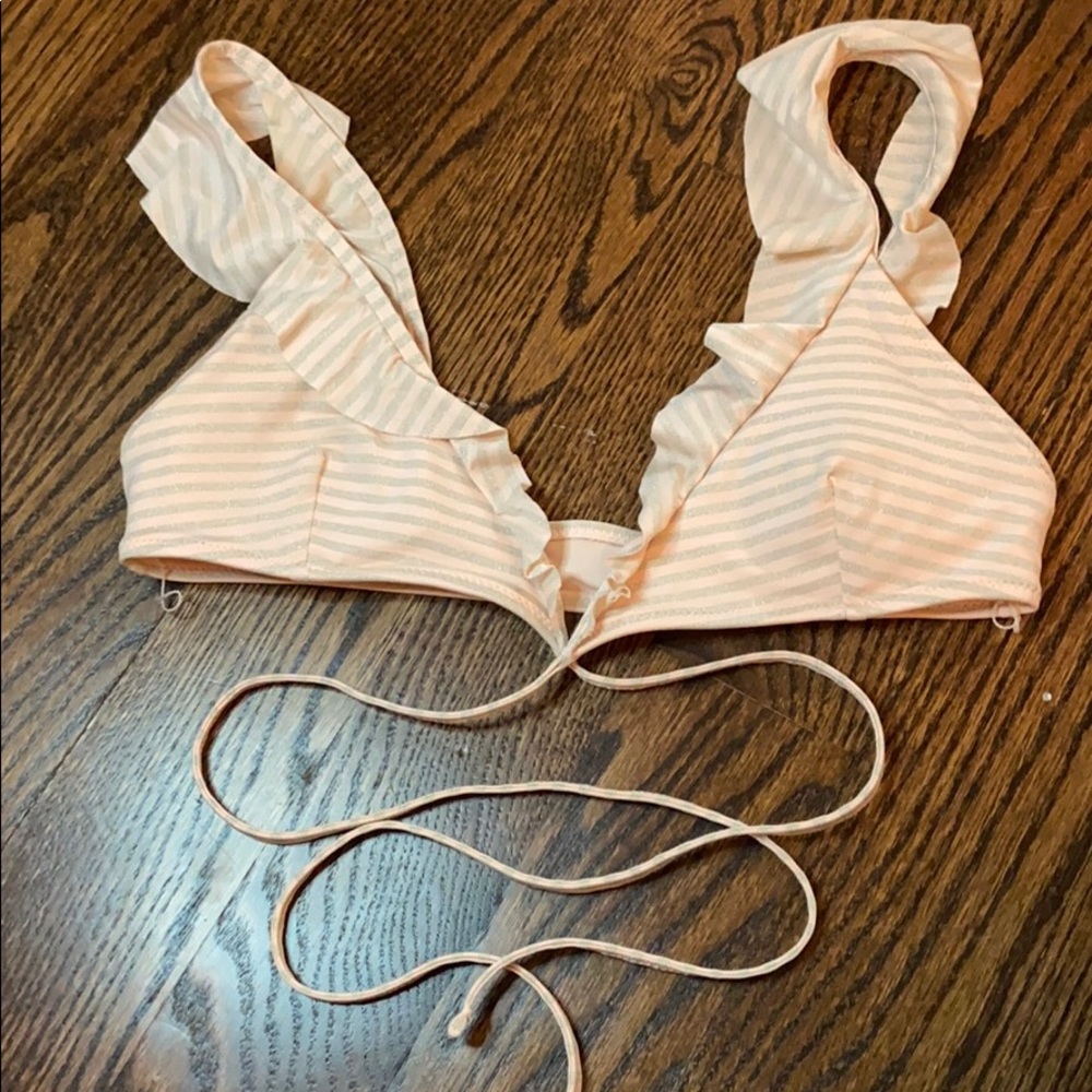 Pink and gold ruffled bikini top